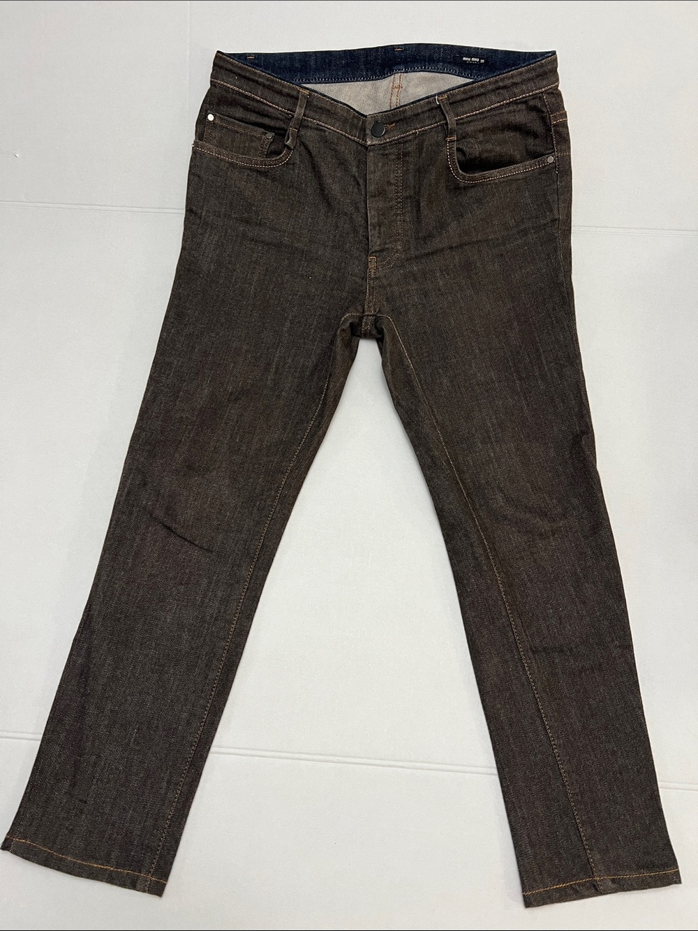 VTG Miu Miu Low Rise Skinny Cropped Mud Brown Denim Jeans Button Fly Y2K Size 30